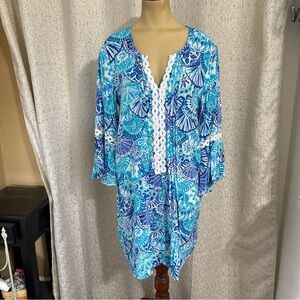 Lilly Pulitzer Turquoise Seashell Sherman Tunic Dress Ladies Size M